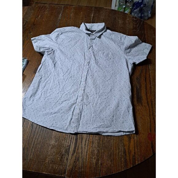 XXL Marc Anthony Luxury Slim Fit White Blue Grey Short Sleeve Button Front Shirt - Picture 1 of 3
